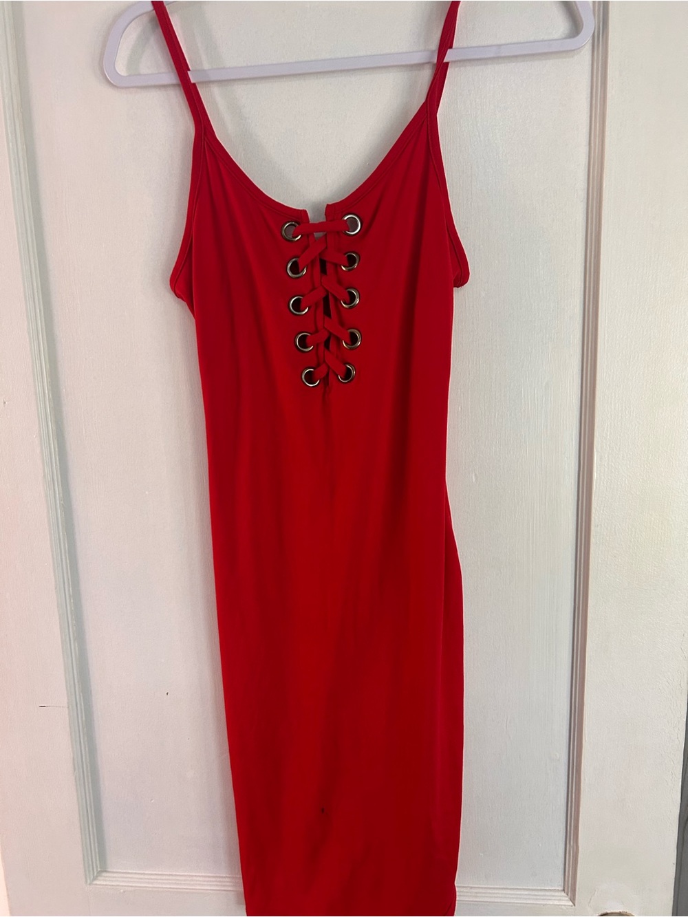 Popular Basics Red Lace-Up Midi Slip Dress